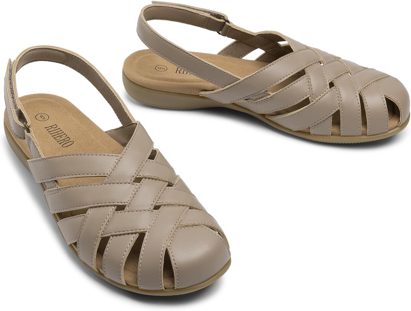 Rihero Closed Toe Sandals Women Comfortable Arch Support Fisherman Walking Sandals with Adjustable Strap