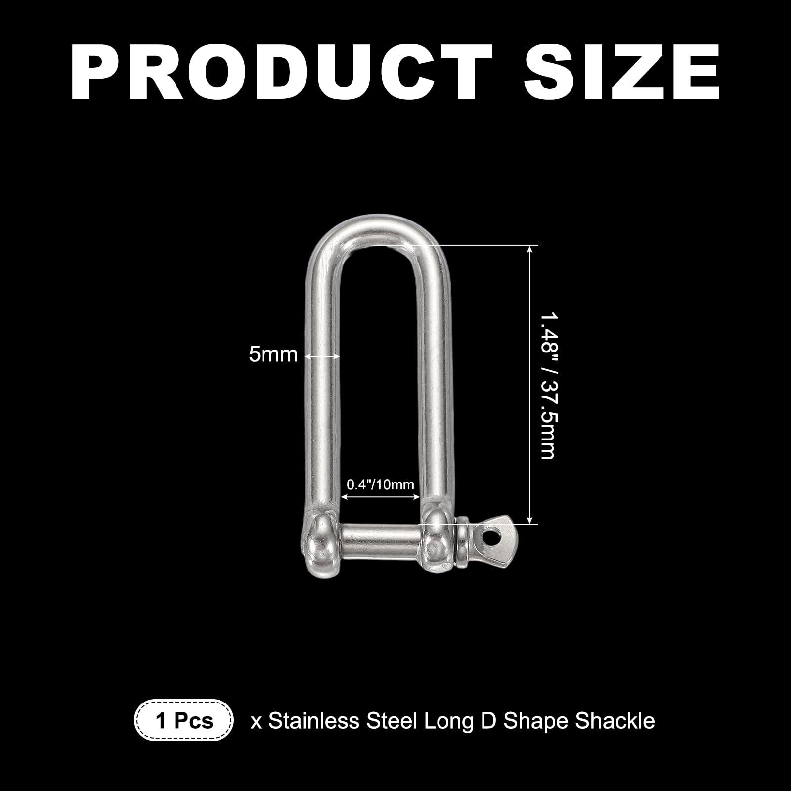 QUARKZMAN Szekla ze stali nierdzewnej w kształcie litery D, 2/5" cala (10 mm) duża szekla śrubowa do łodzi żaglówki do układania łańcuchów Paracord Jewelry Marine Tackle, srebrny odcień