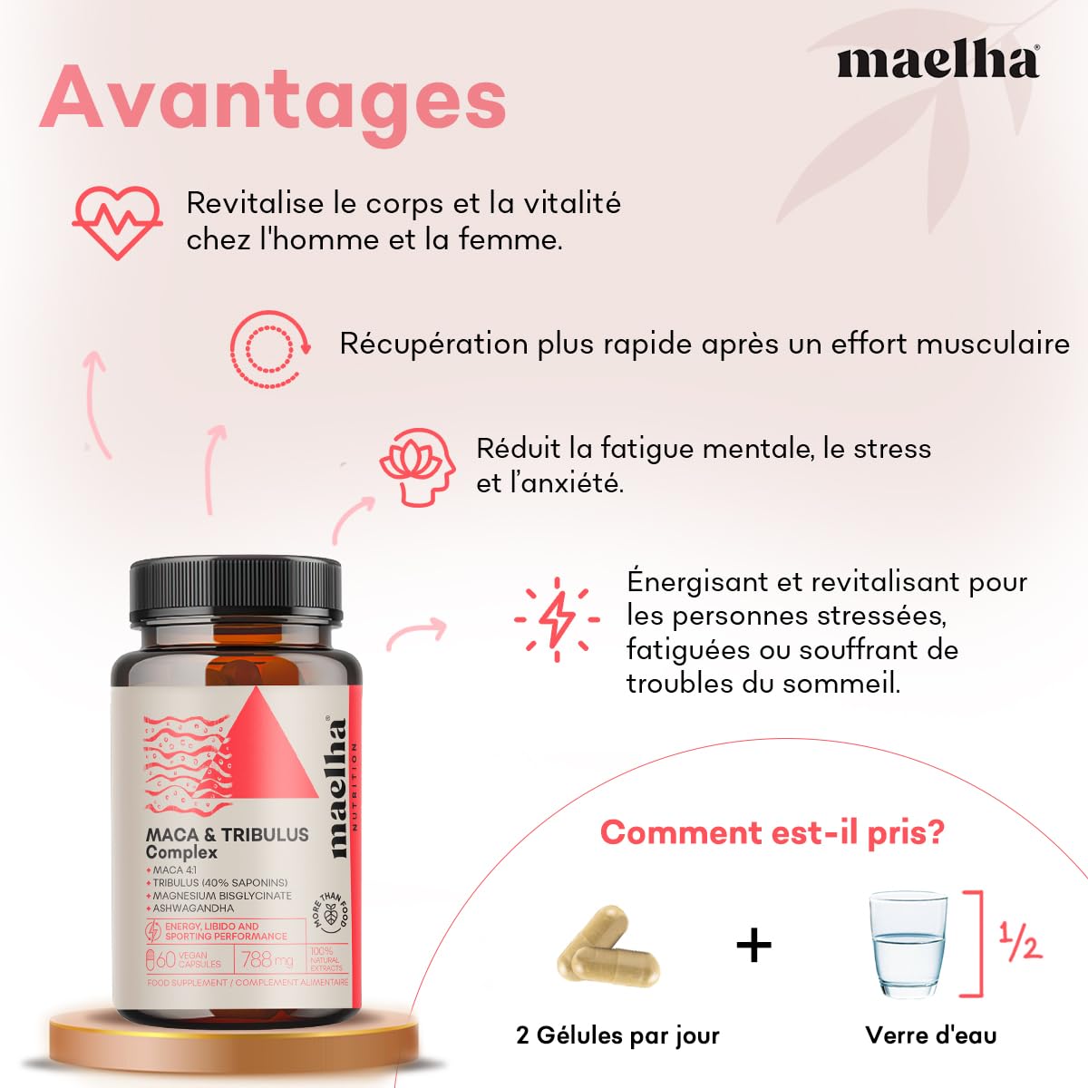Maca et Tribulus Complex | Extrait concentré| Énergie | 100% Naturelle