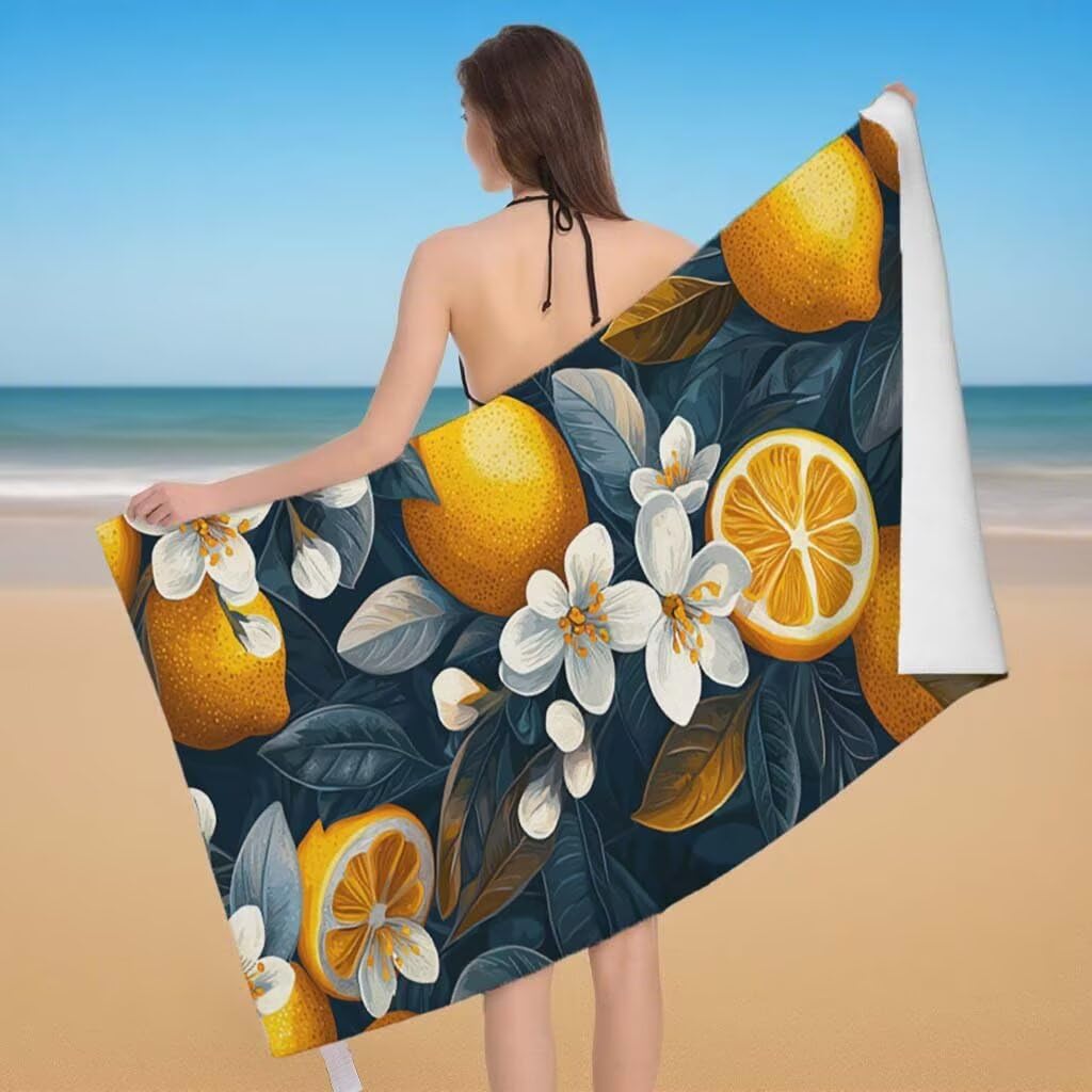 Telo Mare XXL 100x200cm/35x70cm, 2 Set Telo Mare Microfibra Limone Asciugamano Palestra Uomo, Antisabbia, Leggero, Asciugatura Rapida, Teli da Spiaggia Grandi Accessori per Camping Natation Yoga I-93