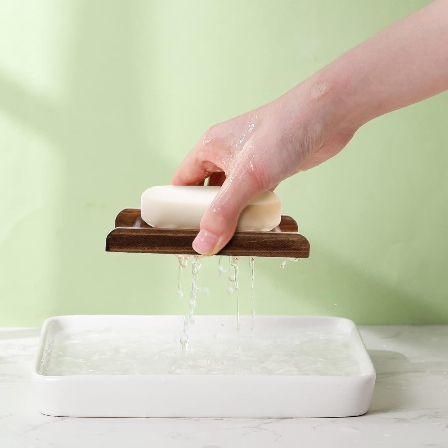 Bamboo Soap Dish Holder Wood Soap Tray Saver Wooden Hand Craft Case for Shower Rectangular Bathtub Shower Dish Accessories Soap for Home Bathroom Kitchen Hotel Soaps Sponges(80 Packs)