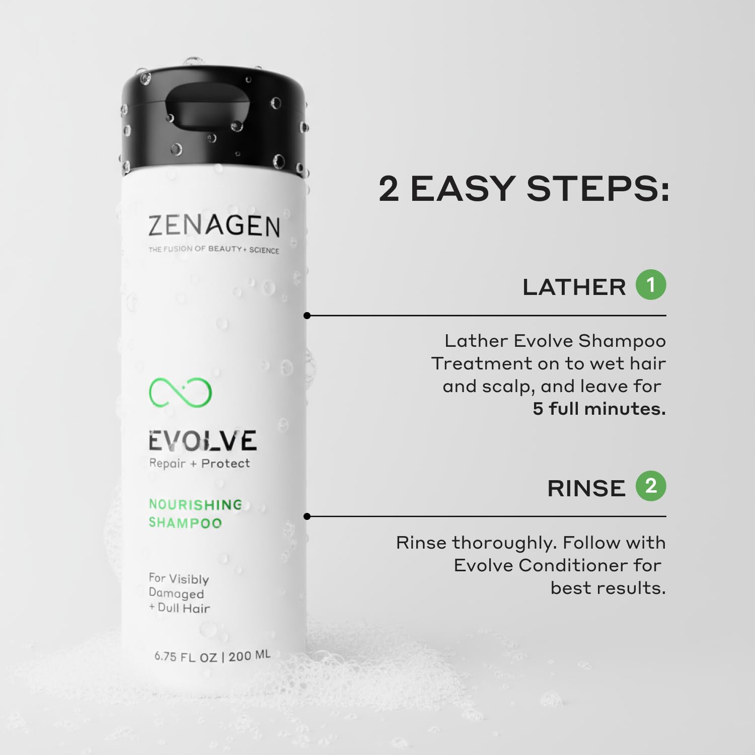 ZENAGEN Evolve Trio Kit for Visibly Damaged, Dull Hair | Nourishing Shampoo + Conditioner + Leave-In Conditioner, Restores Shine, Strength & Vitality, Plant-Based, Vegan, All Hair Types 1 ea - Image 5