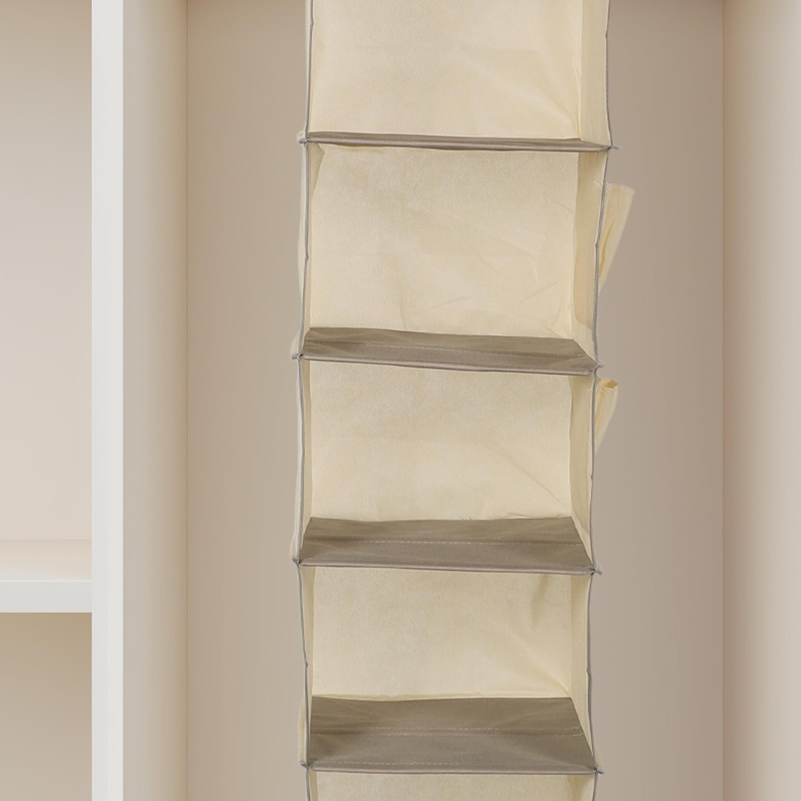 Organizzatore da Appendere per Armadio Non Tessuto Beige 6 Scomparti Separati e Apertura Rinforzata, Struttura Robusta per Ingresso e Guardaroba