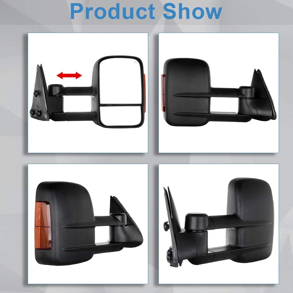 ECCPP Towing Mirrors Pair Set Replacement fit for 2003-06 for Chevy Silverado 1500 2500 HD 3500 Suburban 1500 2500 Tahoe for GMC Sierra Yukon Power Heated Signal Black Manual Telescoping Tow Mirrors