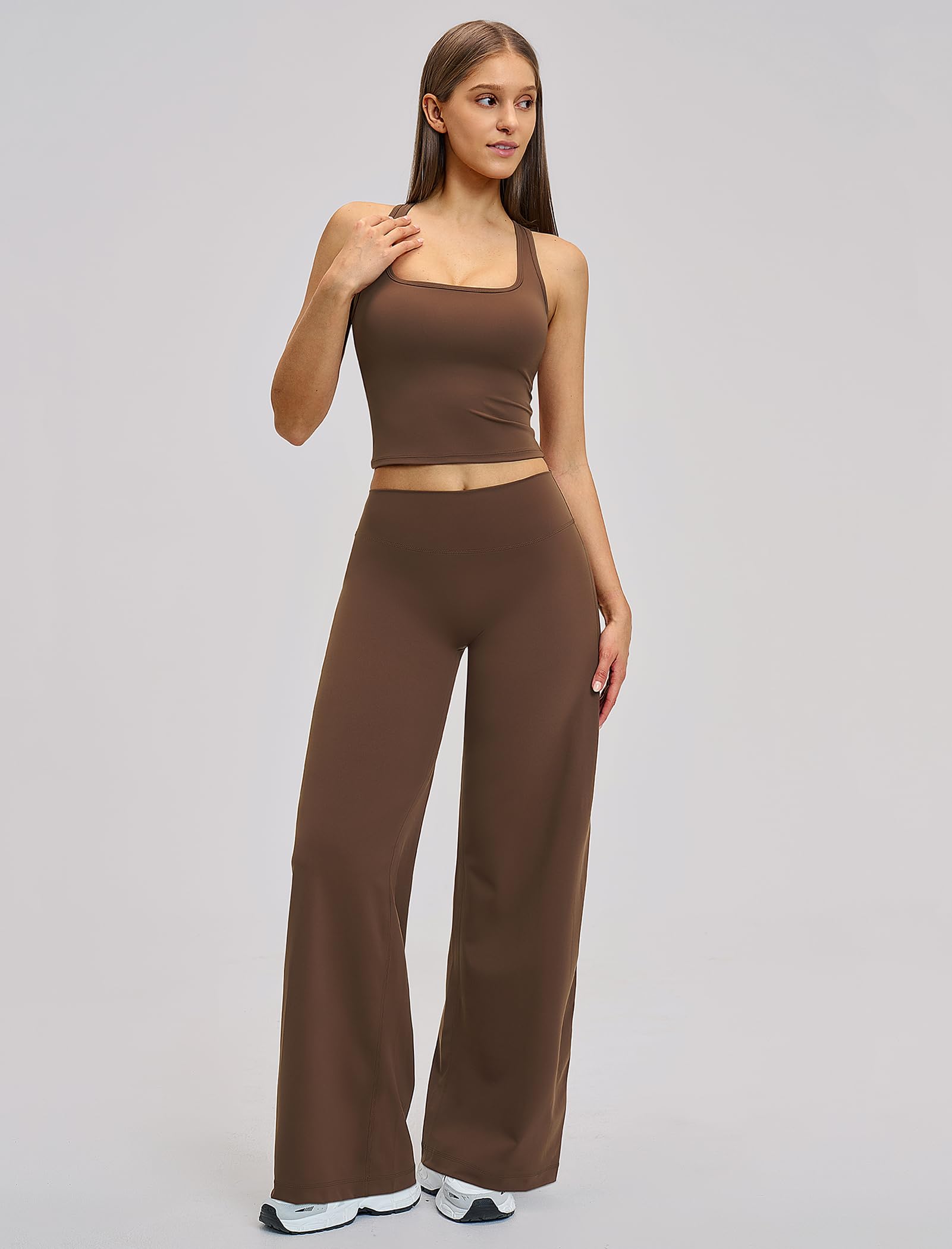Set sportivo da donna, 2 pezzi, con gamba larga, per yoga e fitness | Vita alta, gamba larga, elasticizzato a 4 vie, per yoga, fitness, pilates e tempo libero