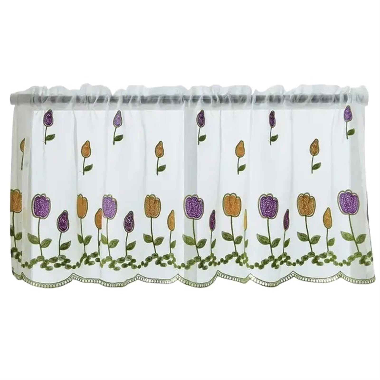 YGSGJSP Cabinet Curtains 1Pcs Cabinet Curtains Sheet Window Sheer Perforated Polyester Beautiful Embroidered Voile Curtain for Kitchen(Multi color2)