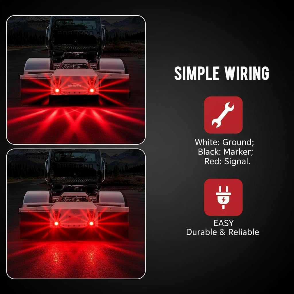 Glass Lens Watermelon Lights Kit, 2PCS Red LED Side Marker Turn Tail Signal Lights with Stainless Steel Bezel and Base, for Peterbilt Freightliner Kenworth Trucks Trailers RVs (Red)