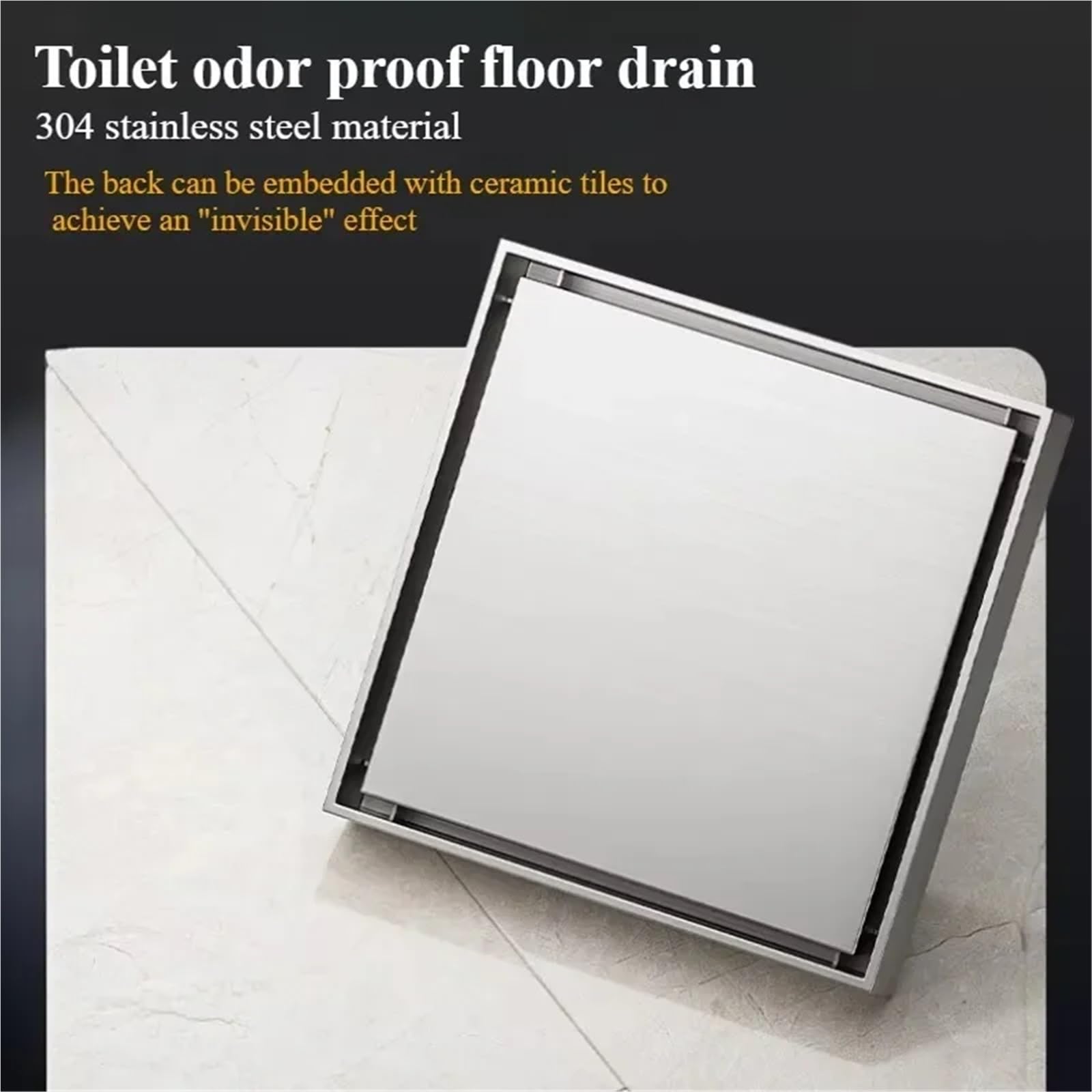 Drenaje De Suelo Desagüe de Suelo Invisible con Azulejos en el baño Acero Inoxidable 304 Desodorante para Lavabo(15cm x15cm Gold)