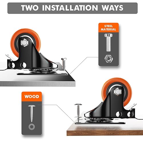 Miniatura 4 de Ruedas giratorias de 2 pulgadas, juego de 4 ruedas, ruedas resistentes con freno, ruedas giratorias industriales de bloqueo para muebles y carrito
