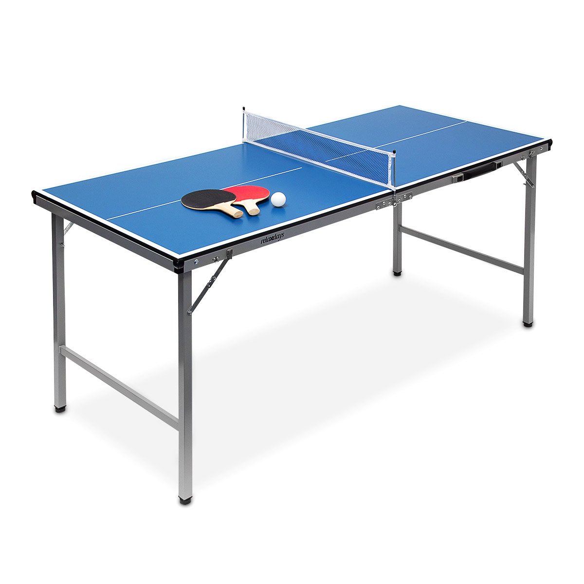Relaxdays Mesa Ping Pong Exterior Plegable con Red, Pelotas y Raquetas, Madera-Metal, Azul, 71 x 67 x 150 cm | Pelotas y Raquetas, Madera-Metal, Azul