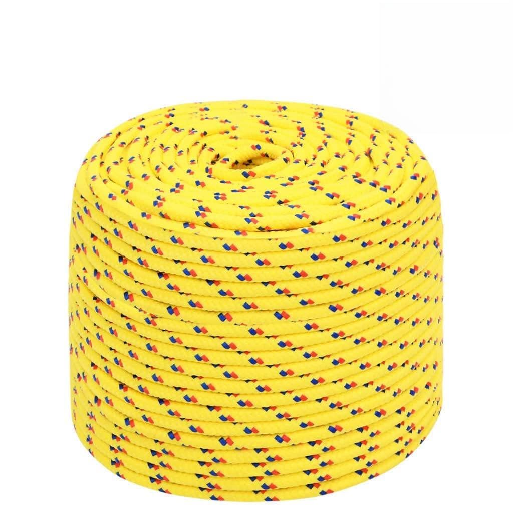 Corde de bateau jaune 8 mm 50 m en polypropylène tressé avec résistance à la rupture de 420 kg pour bateau, camping, jardin, transport et fixation polyvalente et résistante aux intempéries