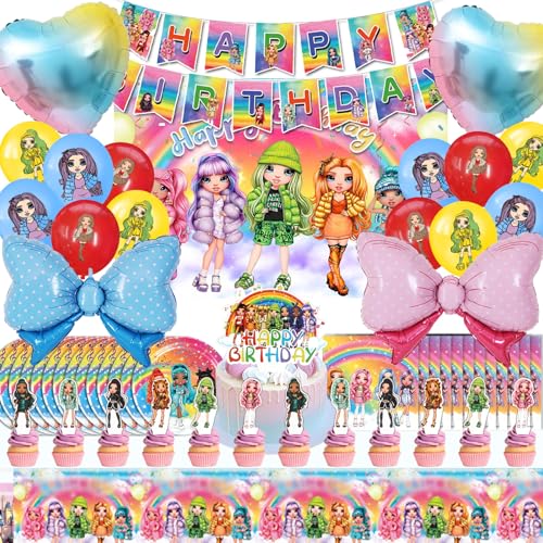 Kit anniversaire rainbow 80 pcs avec vaisselle complète et nappe assortie