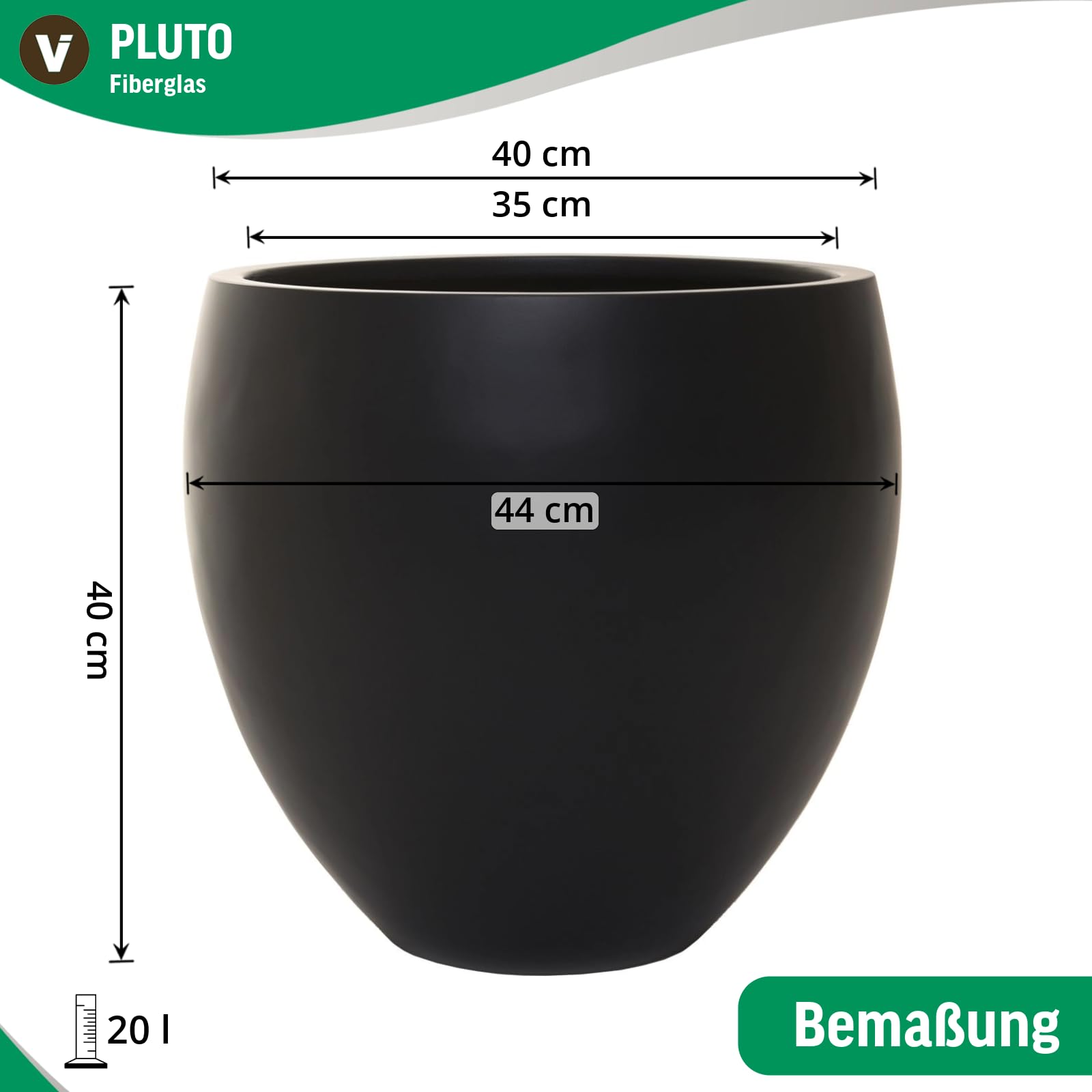 VIVANNO Blumentopf Pluto - Pflanzkübel aus Fiberglas - Anthrazit (40x40 cm) | Wetterfester Blumenkübel für Außen und Innen - 20 L Volumen - Frostsicherer Pflanztrog mit Matter Oberfläche in Grau