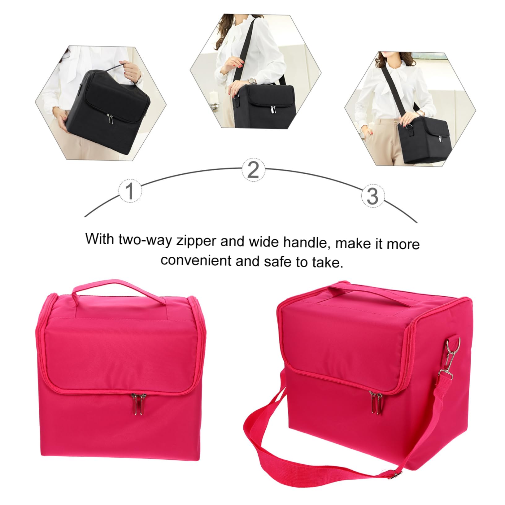 Borsa per Trucchi Oxford Doppia Cerniera e Manico Largo, Organizer Professionale Portatile per Cosmetici per Viaggi e Uso Quotidiano