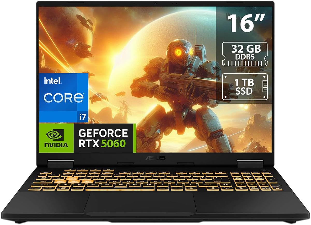 ASUS TUF Gaming F16 (2025) Gaming Laptop, 16" FHD+ 165Hz Display, Intel Core i7-14650HX, 32GB DDR5 RAM, 1TB PCIe 4.0 SSD, NVIDIA GeForce RTX 5060 8GB, RGB Keyboard, Win 11, Mecha Gray(Upgraded)