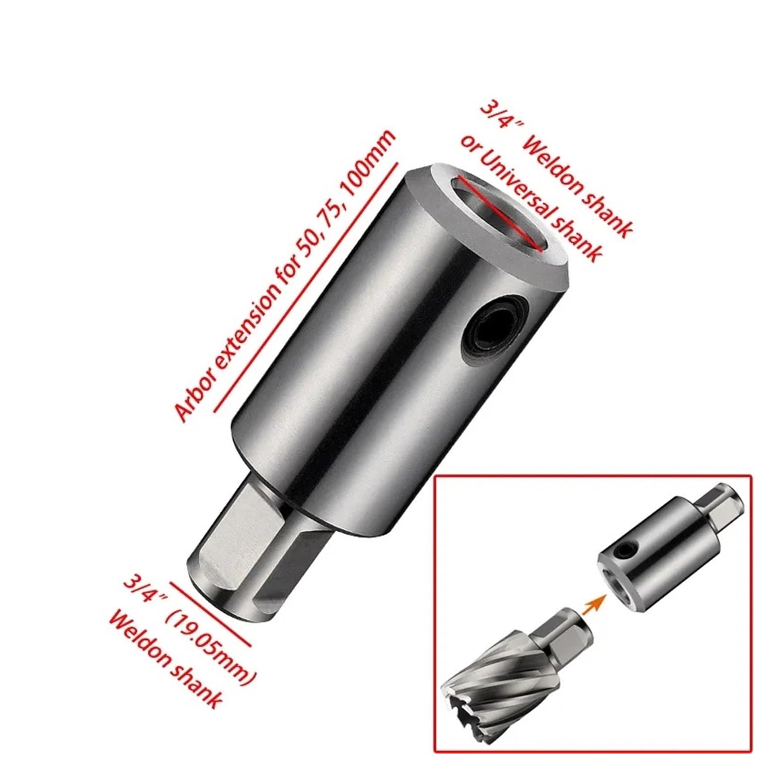 3/4" Weldon-Schaft-Ringfräserdornverlängerung, kompatibel for Weldon, Adapter mit 50 mm/75 mm/100 mm Klemmverlängerungsstange for präzises Schneiden(Extension for 50mm)