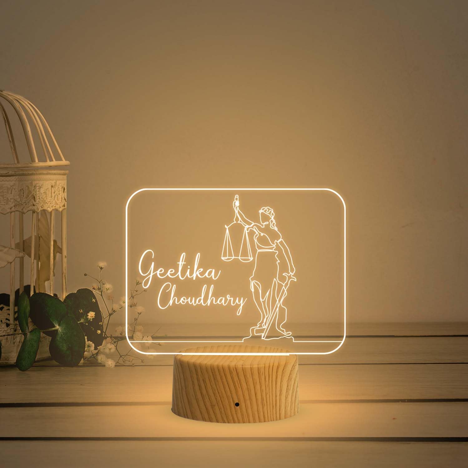 Gift Me Bazar Personalized Advocate Led Light Lady Justice Statue Light Lamp with Warm White Light & USB Powered | Gift for Lawyer | Birthday Gift for Advocate-image-10