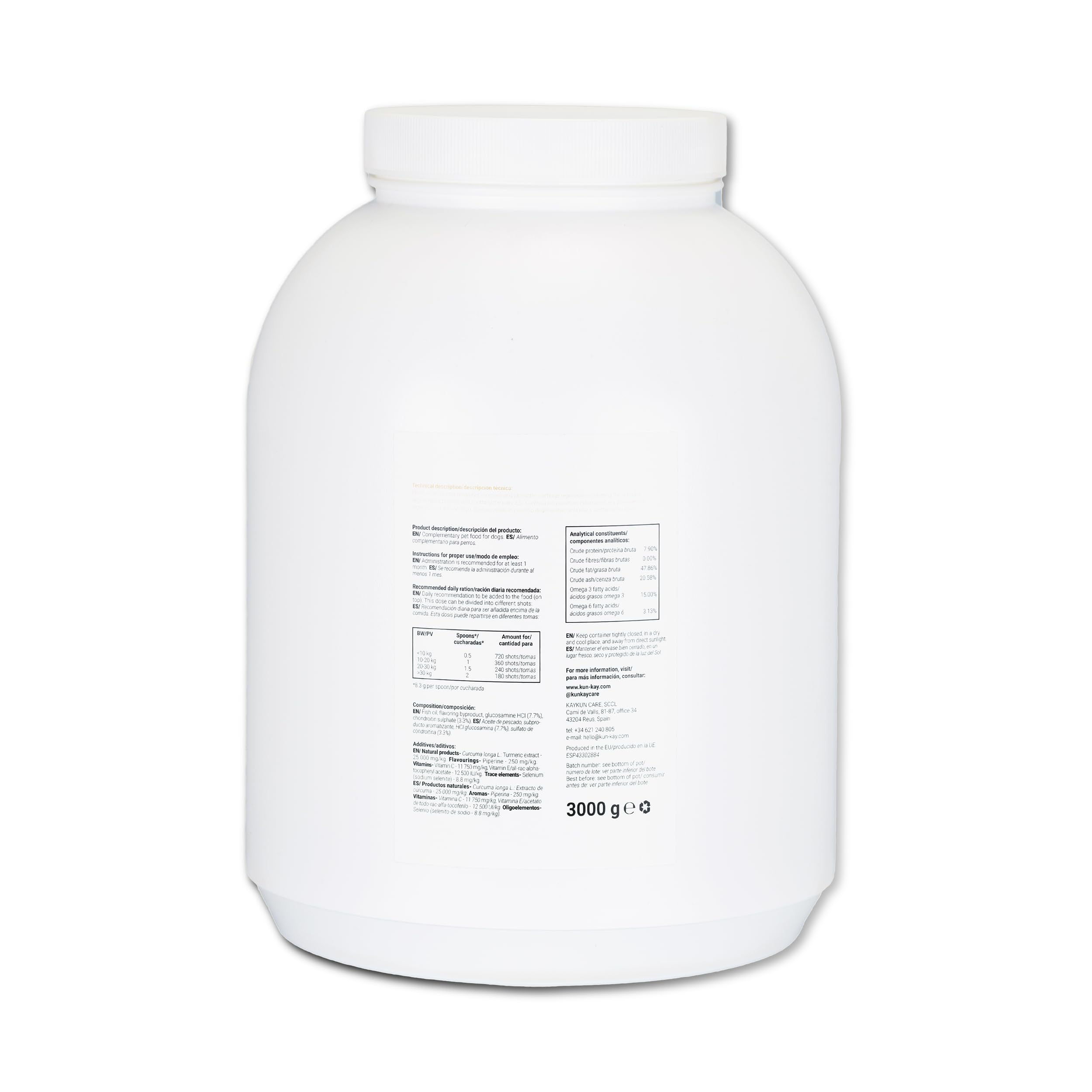 Arthrokun - Condoprotector Natural para Perros en Polvo - 3kg | Mejora la Movilidad y Ayuda a las Articulaciones de Perros Grandes y Pequeños - Contiene Glucosamina, Condroitina y Omega 3