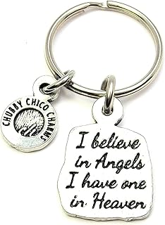 ChubbyChicoCharms I Believe in Angels I Have One in Heaven Pewter Charm On Stainless Steel Keyring Key Ring Key Chain Keychain for Women, Men, Teens, Bereavement, Loss