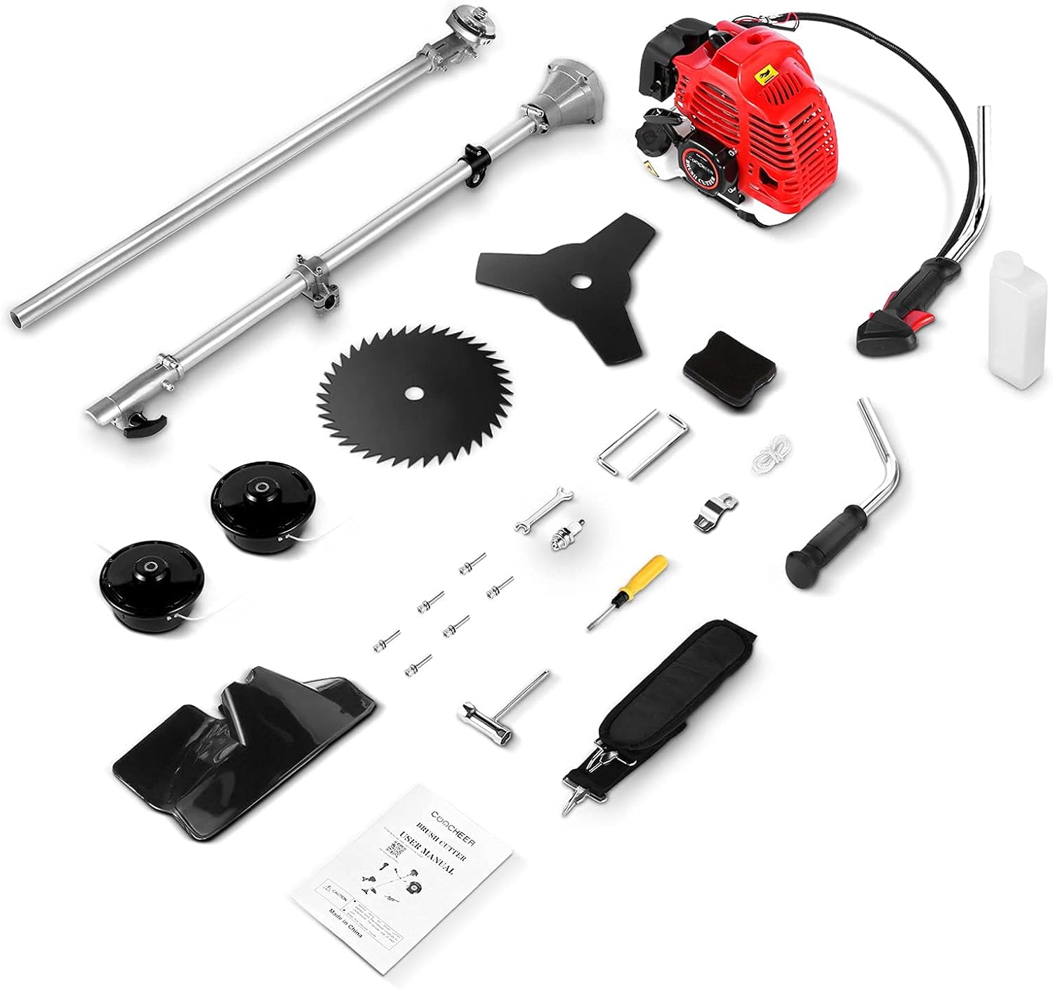 58CC Gas Powered Weed Wacker, 4-in-1 Cordless String Trimmer Brush Cutter, 2-Cycle Straight Shaft Grass Trimmer for Lawn and Garden Care Trimming
