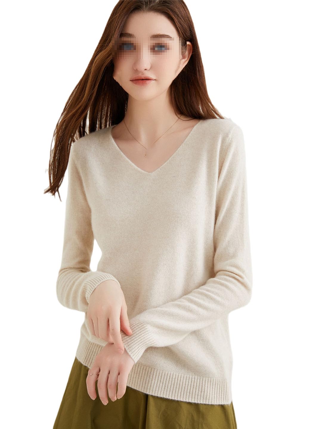 Suéter De Cachemira con Cuello En V para Mujer Jersey Básico De Cachemira Tops De Punto De Manga Larga De Lana