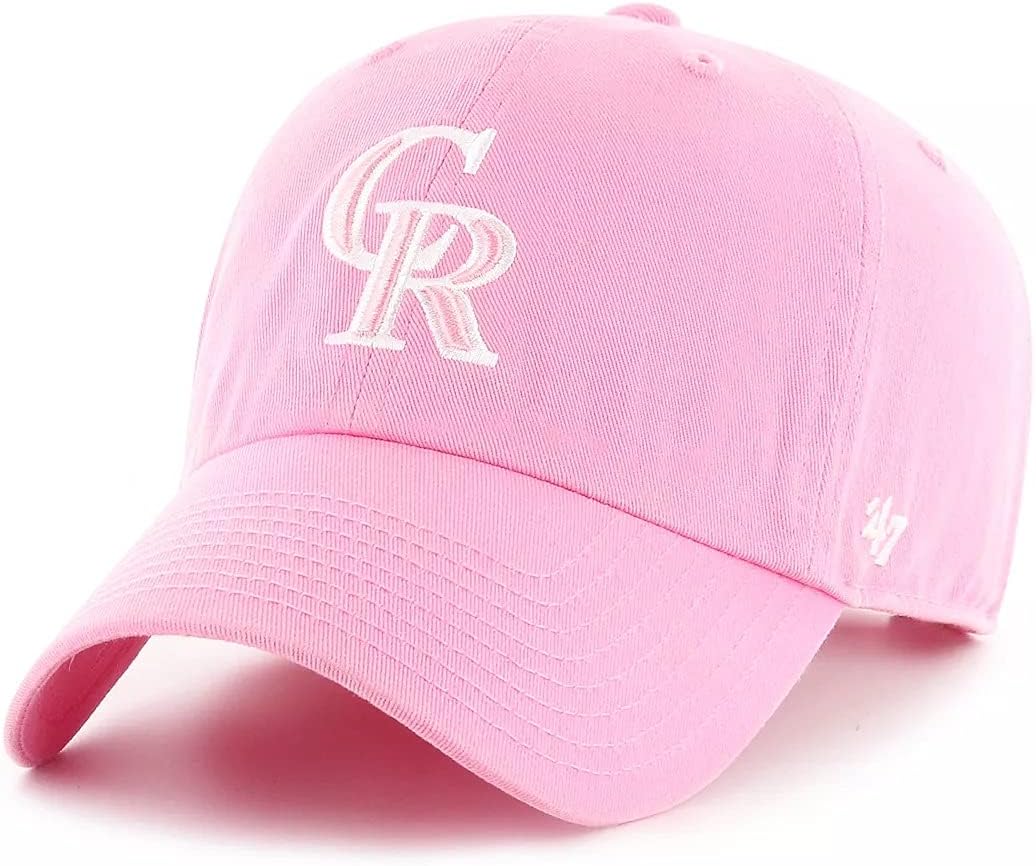 47 Brand MLB Rose Pink Primary Logo Clean Up Adjustable Baseball Cap Hat, Adult One Size Fits All - Colorado Rockies Rose Pink