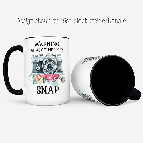 Miniatura 4 de Funny Photographer Mug – Warning I May Snap Camera Gift – Photography Coffee Cup for Photo Lovers or Hobbyists – 11oz or 15oz – White or Black Handle