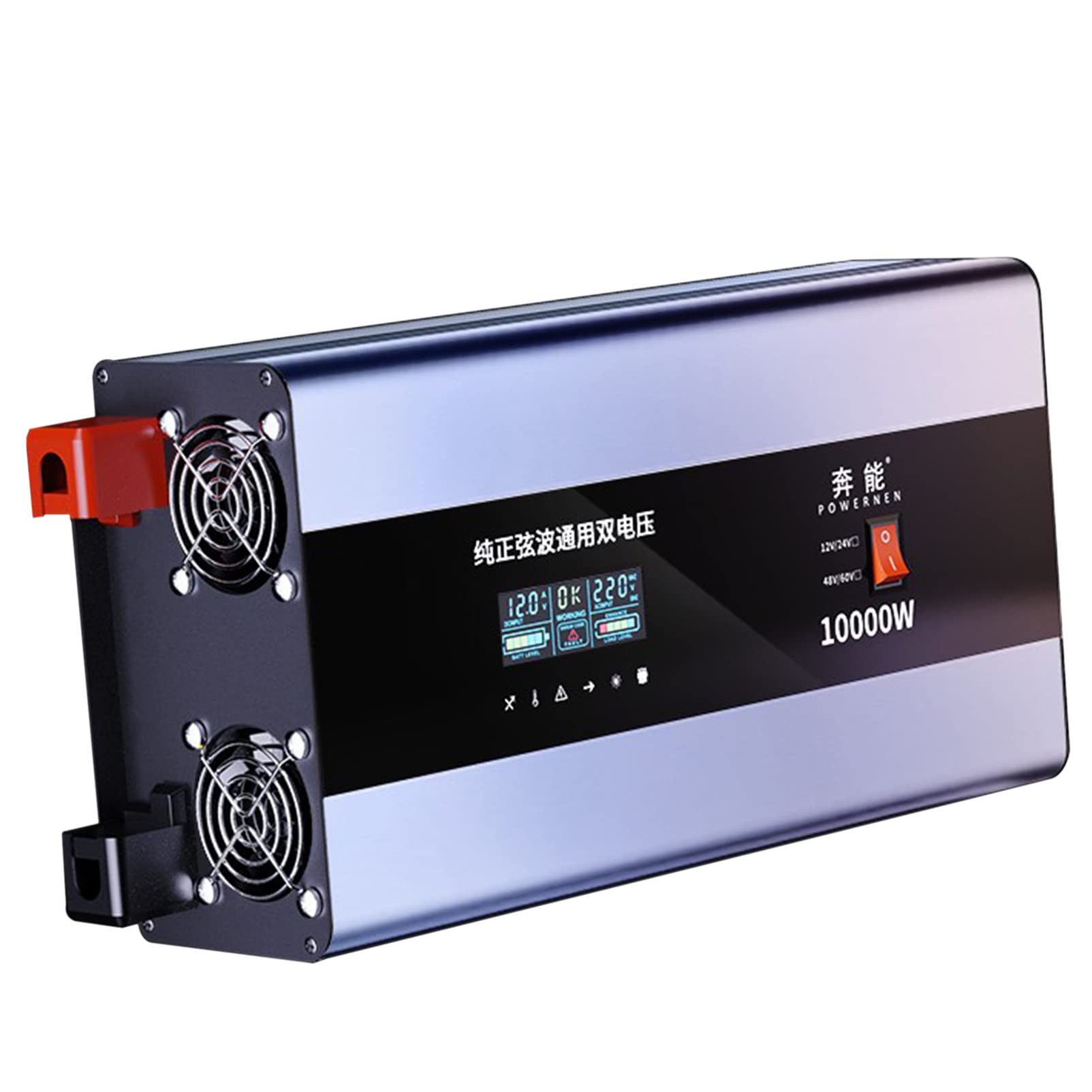 12V/24V,48V/60V Przetwornica Napięcia z Czystym Sinusem USB i 2 Gniazda AC, Motoryzacyjna Przenośna moc do Elektronarzędzi, Akcesoriów Kempingowych i Samochodowych,10000W-12V/24V