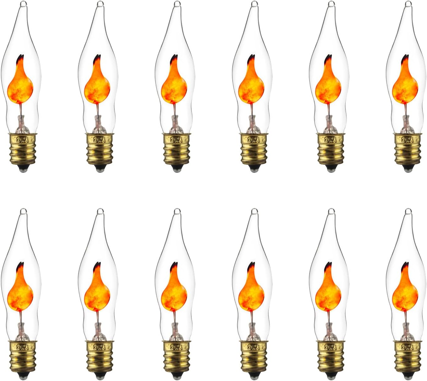 Sunlite Petite Chandelier Flicker Flame Light Bulb Candelabra Base, Orange, for Holiday and Decorative Lighting, E12, Candelabra Base, Clear, 3 Watts, 12 Pack