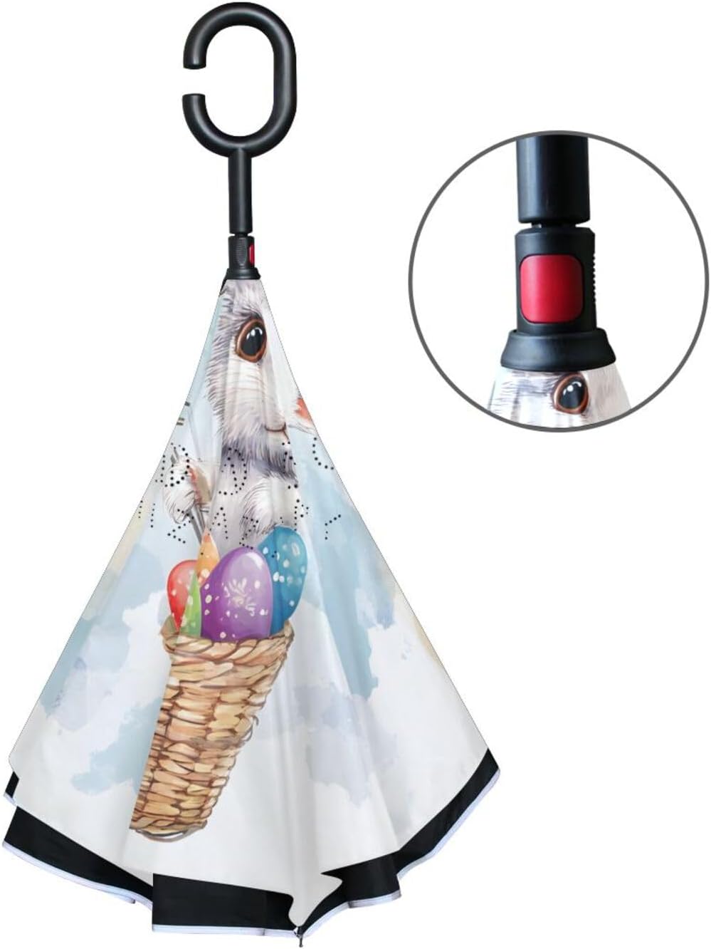 Rabbit Easter Eggs Hot Air Balloon Inverted Umbrellas for Rain Windproof Reverse Upside Down Golf Umbrella with C-shape Handle for Men Women