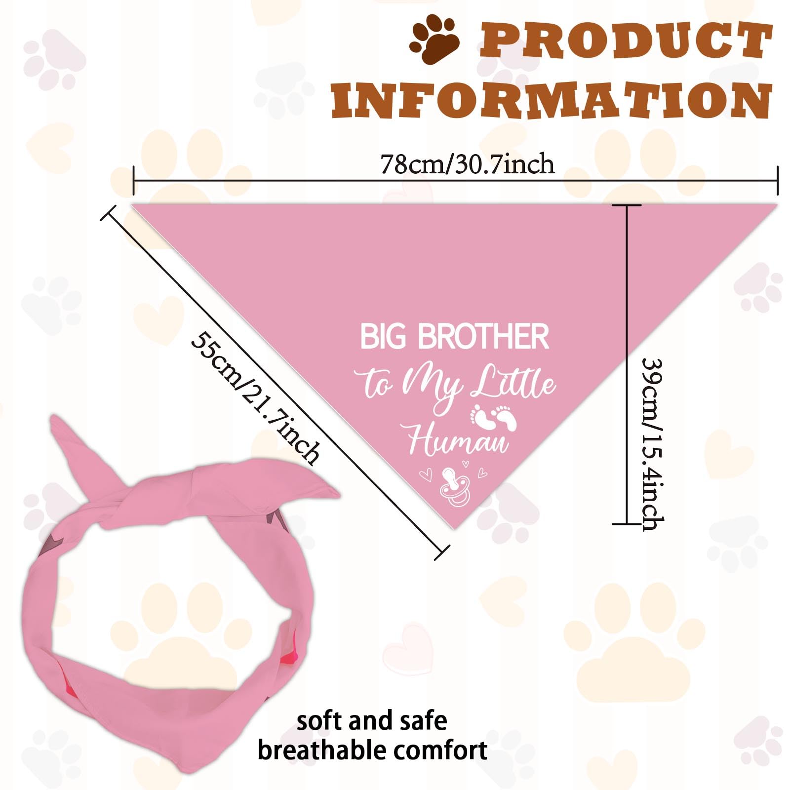 Arricraft Bandana Triangolare In Cotone Rosa per Cani da Compagnia con Scritta "Fratello Maggiore Del Mio Piccolo Umano" Bavaglini Lavabili per Annuncio di Gravidanza