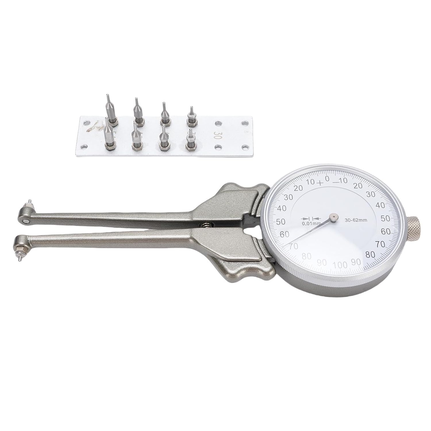 Eujgoov Internal Dial Caliper, 30-62mm Aluminum Alloy Measurement Tool with 8 Replacement Heads, for Inner Holes Inner Diameters Groove Sizes Measurement