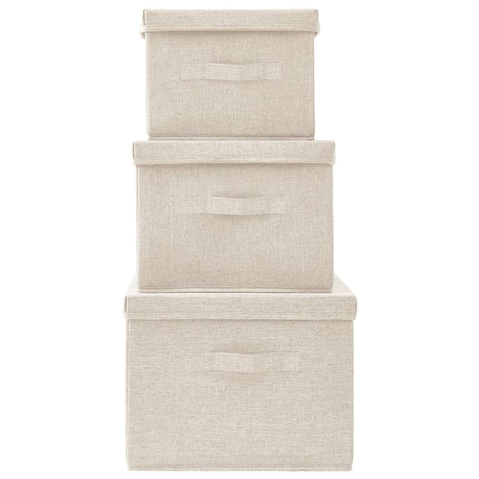 LAPOOH 3-TLG. Aufbewahrungsboxen-Set Stapelbar, Spielzeugkiste, Aufbewahrungskiste, Kleideraufbewahrung, Stoff Creme