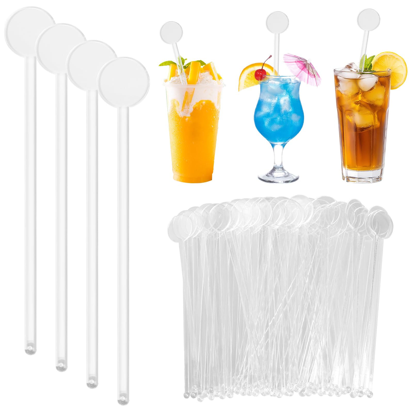 Leikedun 80 tamponi da cocktail riutilizzabili in PS - Agitatore da cocktail, bastoncini da cocktail, 18 cm, trasparenti, per caffè, cocktail, cocktail, succhi, vino, frullati, agitatore in plastica