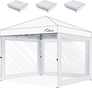 Acepic 透明遮陽篷側壁,適用於 10x10 彈出式帳篷,透明窗簾布,8 密耳 PVC 外殼布料,附拉鍊,白色(僅含 3 件裝側壁,不包含框架和頂部)