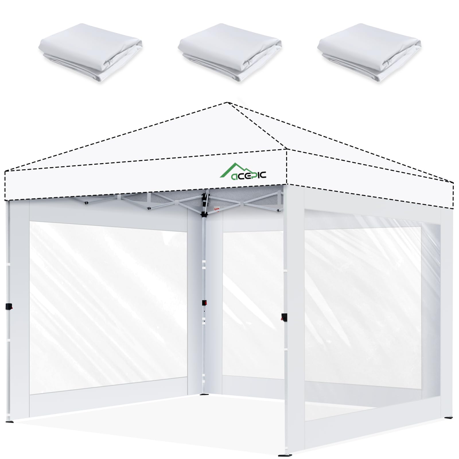 Photo 1 of Acepic Clear Canopy Sidewalls for 10x10 Pop Up Tent, Transparent Window Curtain Cloth, 8 Mil PVC Enclosure Fabric with Zipper, White (3Pack Sidewalls Only, Not Included Frame&Top)