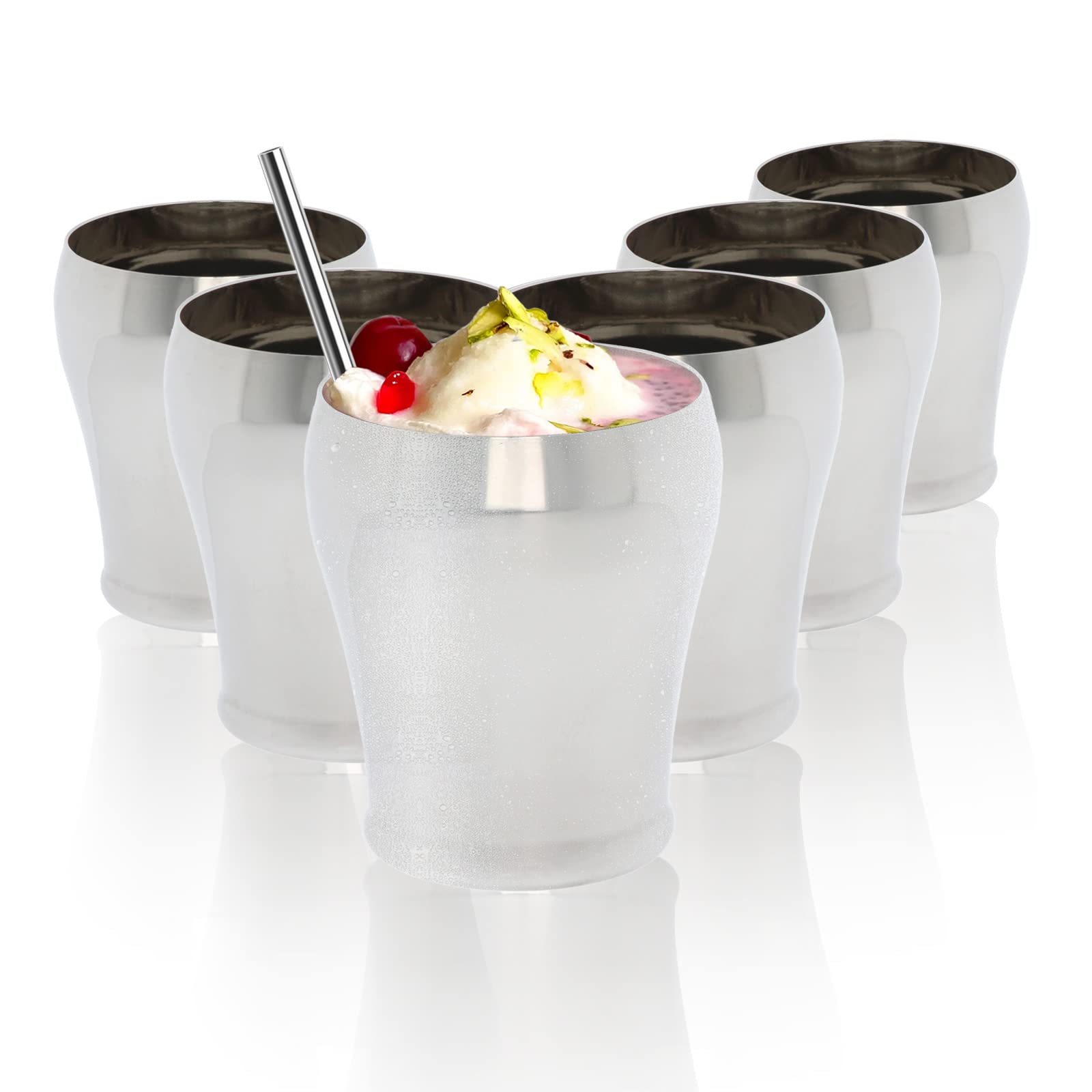 Stainless Steel Cups Metal Drinking Glasses 300ml Set of 6 Wine Glasses Reusable Metal Beer Tumbler Stackable Shatterproof Unbreakable Cocktail Gin Water Juice Iced Coffee Party Travel Camping Outdoor