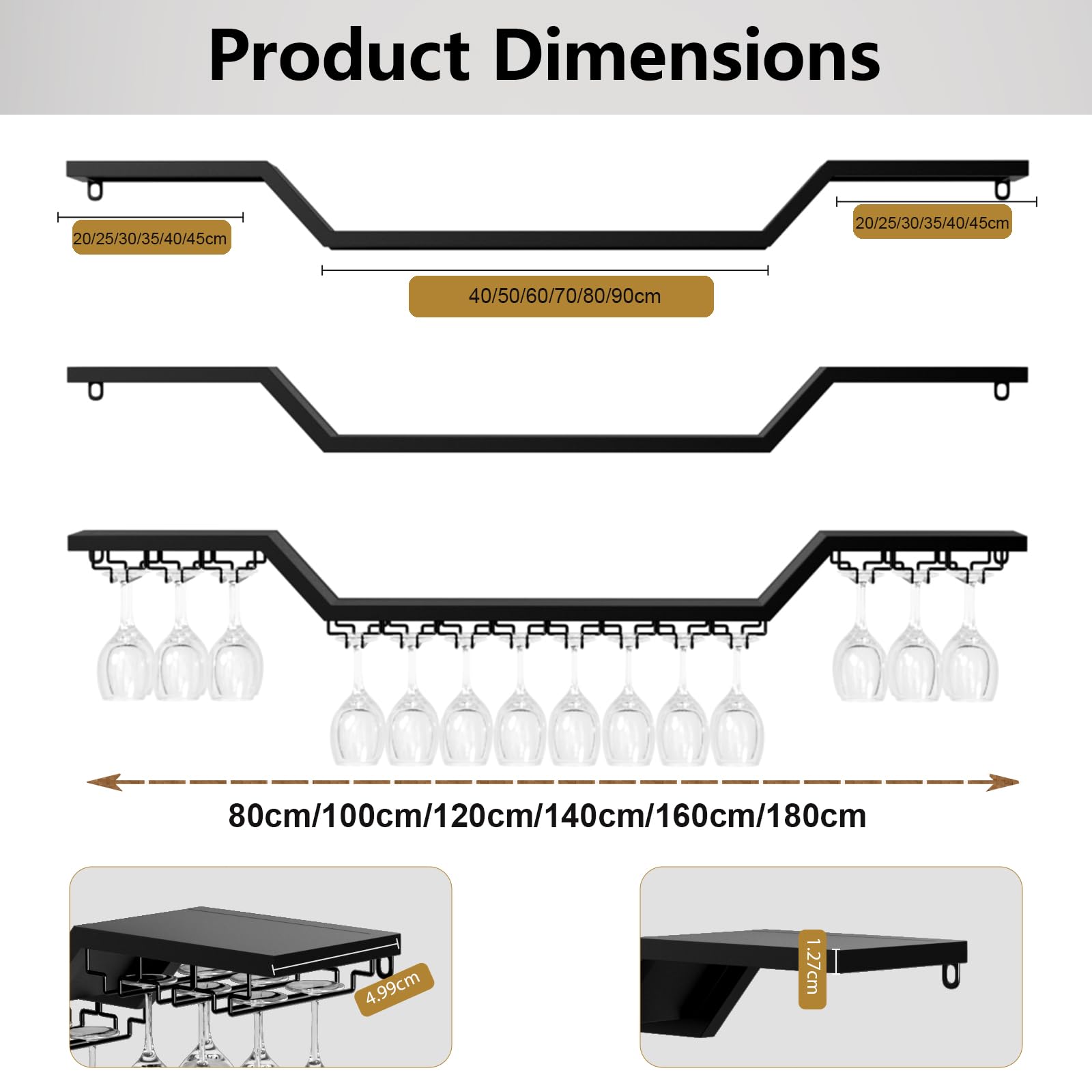 Portabottiglie da Parete Metallico con LED, 3 Livelli Mensola Per Vino Industriale Calice E Portabicchieri, per Vino, adatto per Bar, Cucine e Ristoranti (100cm)