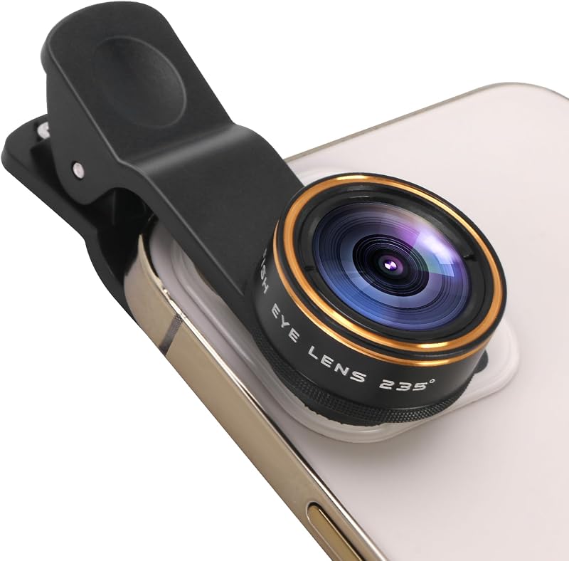 Fisheye Lens 235°Clip-On Cellphone Camera Lens Kit,Fish Eye Lens for iPhone 17 16 15 and Android Smartphone,Cartoon, Surreal Photos