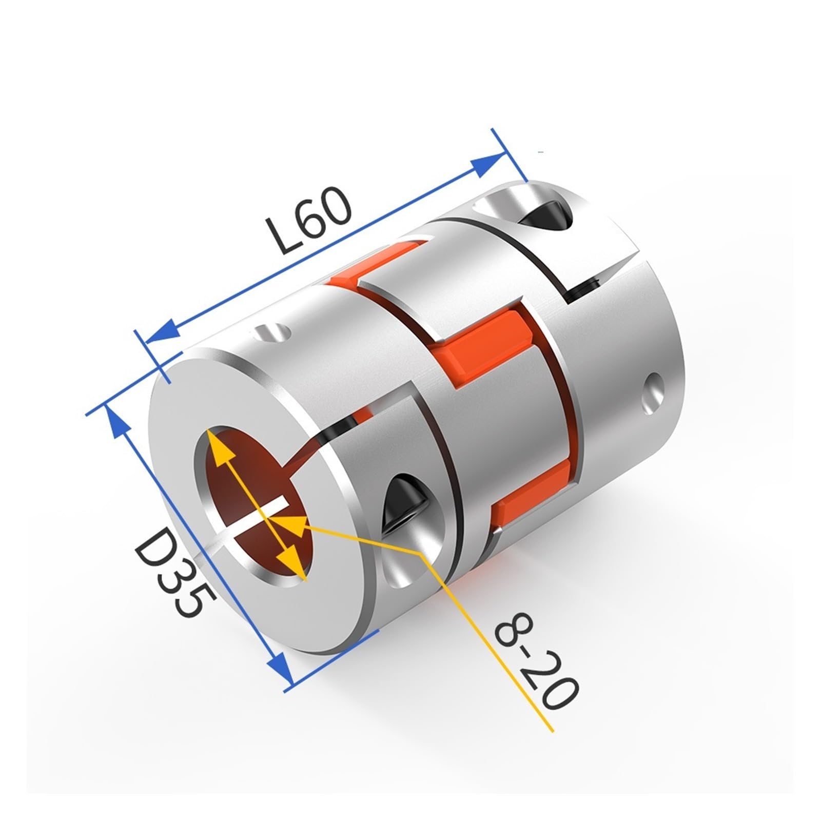 D35L60 Coupleur flexible à 3 mâchoires 8-20 mm en aluminium