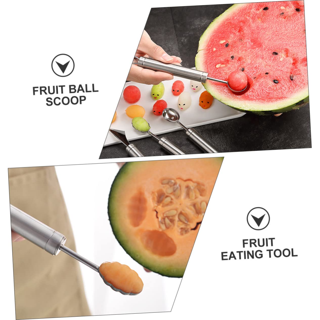 Juego de Sacabolas Diseño Seguro 4 Piezas de Acero Inoxidable de Melón y Forma Atractiva para Frutas y Cocina