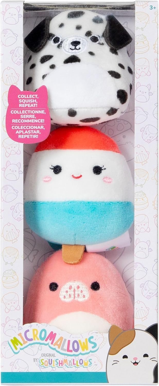 Squishmallows Micromallows SQMM0200 3-Pack Super Soft Mini 6.5 cm Plush Figures (Morlai, Lelila, Dustin)
