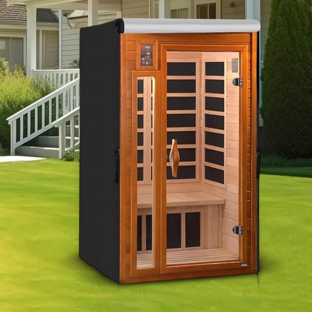 HpLive Saunaabdeckung für Einzelpersonensauna mit wasserdichter PU-Beschichtung, mit Reißverschluss und Befestigungssystem, 97x109x193cm(420D)