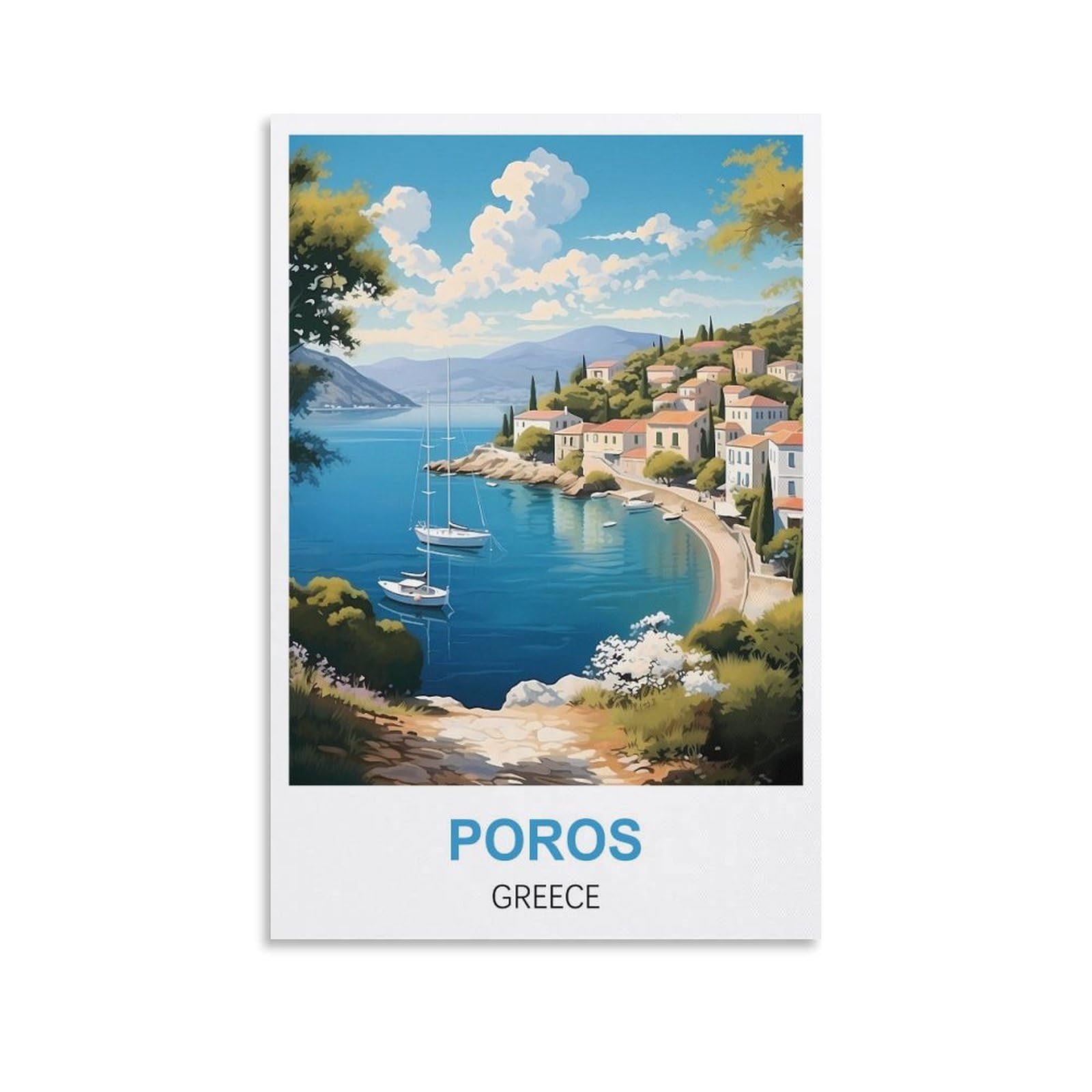 EZMLFA Diamond Painting Art Kits,Poros Greece,5D Diamond Painting Kit for Adults Beginners, DIY Full Round Drill Gem Art Kits for Home Decor 40x50cm