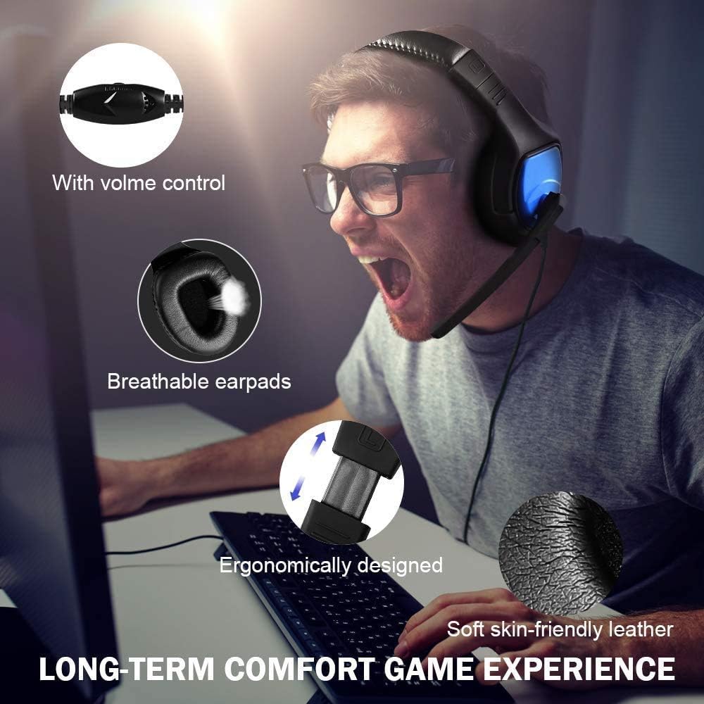 Headset for Nintendo Switch, STOGA Gaming Headset Noise Cancelling 3.5mm Wired Adjustable Over-Ear,Headset with Microphone,Volume Control Headphone Compatible with PS4/PC/Mobile Blue (Renewed)