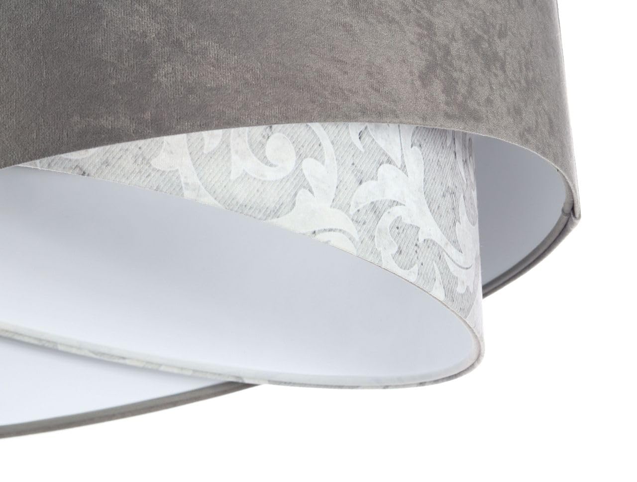 Licht-Erlebnisse Hängelampe Grau Stoff Velours Optik rund D: 50 cm Doppelschirm Modern E27 Hängeleuchte Wohnzimmer Pendelleuchte Schlafzimmer