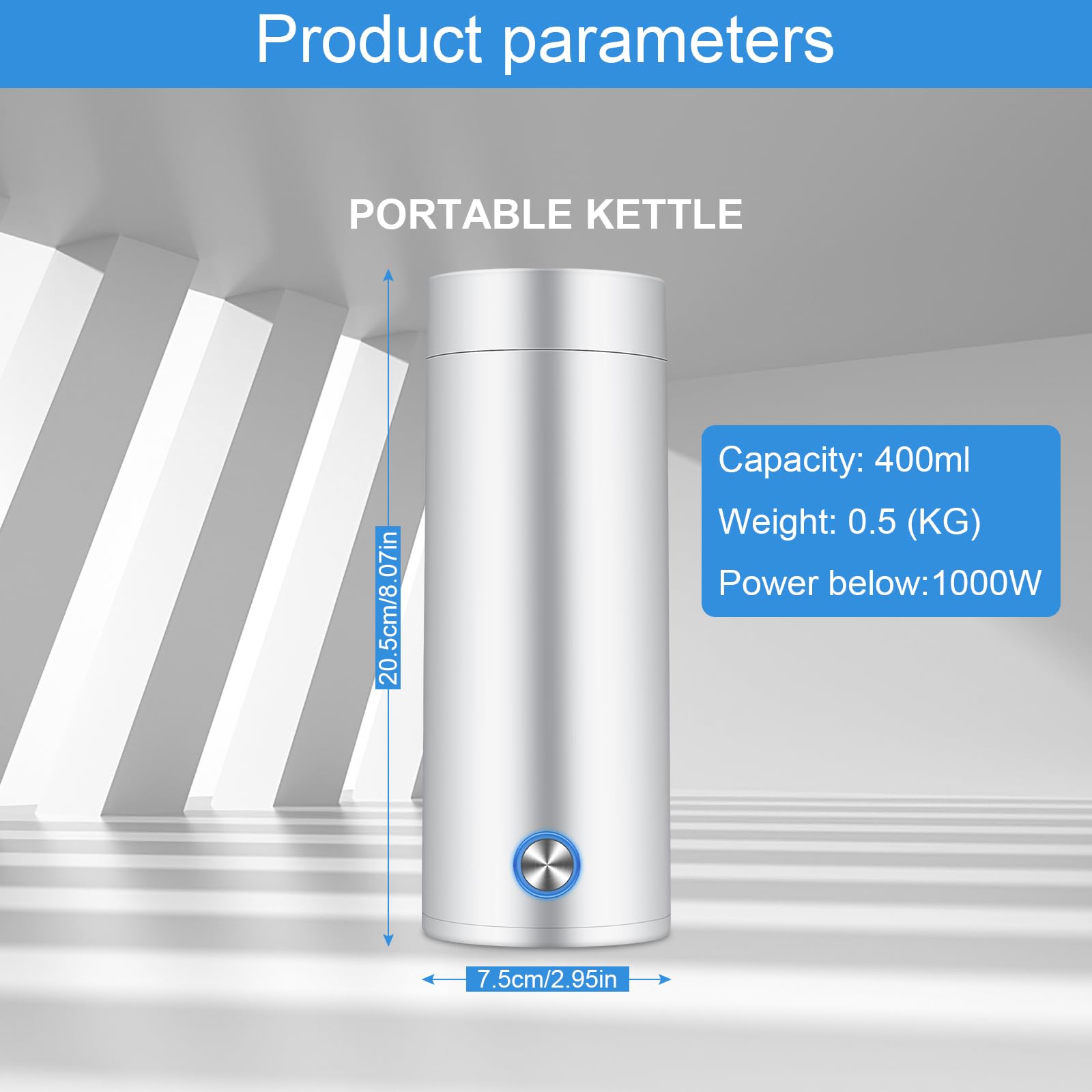 Mkitnvy Bollitore da Viaggio,400 ml Bollitore da Viaggio Bollitore,elettrico portatile da viaggio,teiera da viaggio in acciaio inox,per la preparazione di tè, caffè e latte per bambini