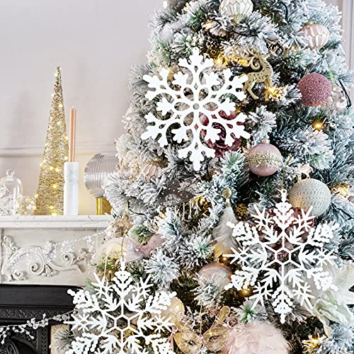 6Pcs Large White Snowflakes Ornaments 12” Big Plastic Glitter Snowflake For Winter Indoor Outdoor Christmas Tree Window Room Decorations Giant Craft Snowflakes #TOP2