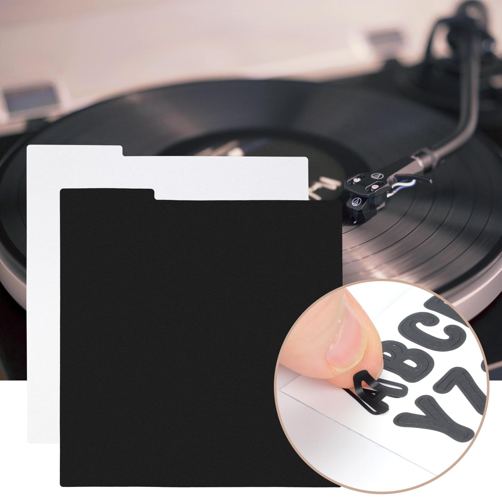 30 divisores de discos de vinilo, accesorios de discos de vinilo de 12.5 x 13.5 pulgadas con 2 hojas de calcomanías blancas de la A a la Z, separadores organizadores de archivos de CD y DVD