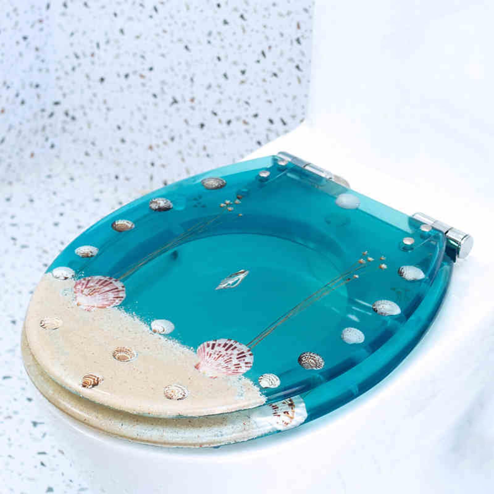 Toilettensitz aus Harz, Toilettensitz aus transparentem Harz, langsam schließend, mit Schnellverschluss, 33–40 x 40–48 cm, for U/V/O-Typ, 10–20 cm Loch(I Style)